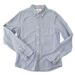 Hollister Mens Medium Striped Blue White Cotton Casual Long Sleeve Button Down